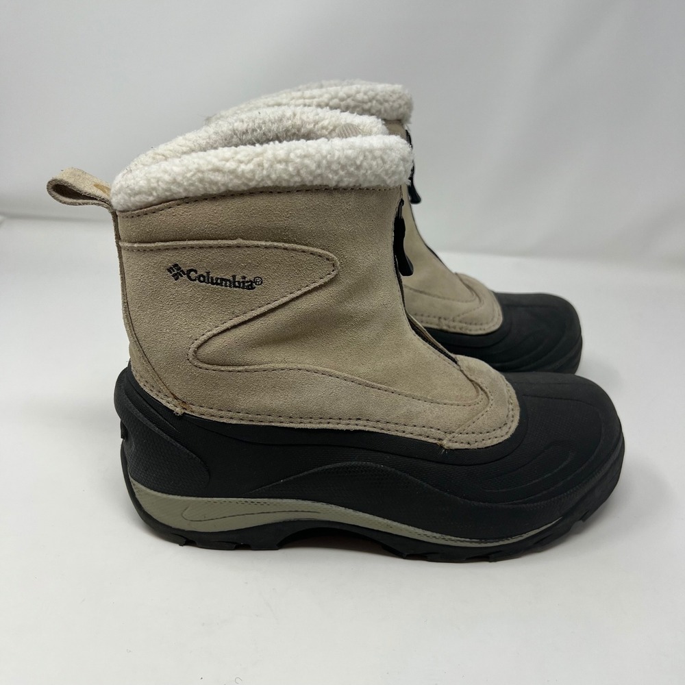 Columbia Cascadian Snowchill Boots Womens 7 Beige Front Zip Sherpa Thermolite